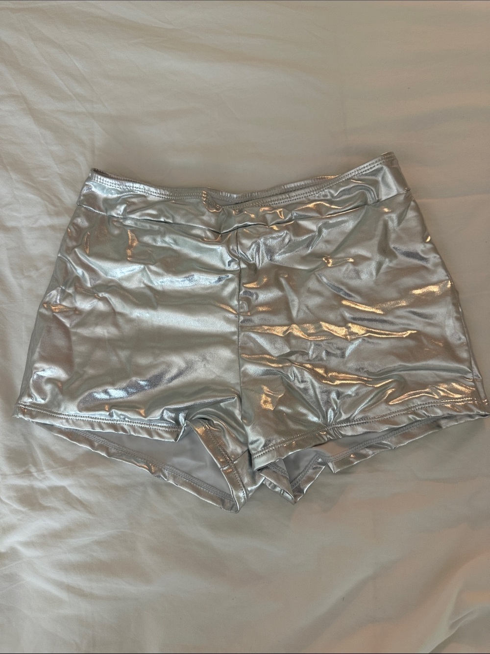 SHEIN Metallic Silver High-Shine Athletic Shorts